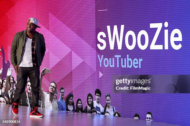 YouTuber sWooZie speaks onstage at the YouTube Lounge during VidCon at the Anaheim Convention Center on June 23, 2016 in Anaheim, California.