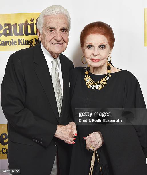 Actors Fund Carol Cook and Tom Troupe attend the premiere of "Beautiful - The Carole King Musical" at the Pantages Theatre on June 24, 2016 in...