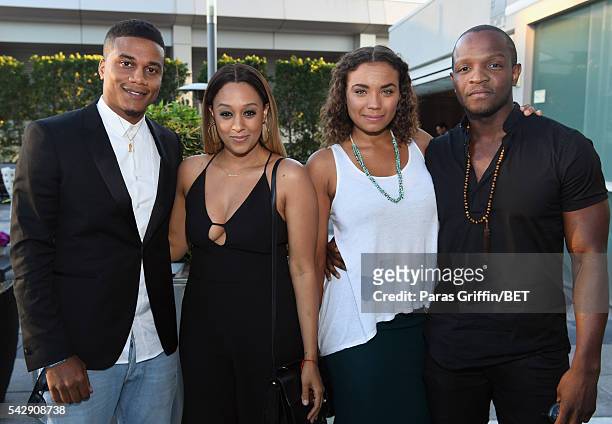 Actor Cory Hardrict, actress Tia Mowry, Samantha Tanner and Qasim Basir attend the ABFF Winners Reception and VIP Celebration in honor of the winning...