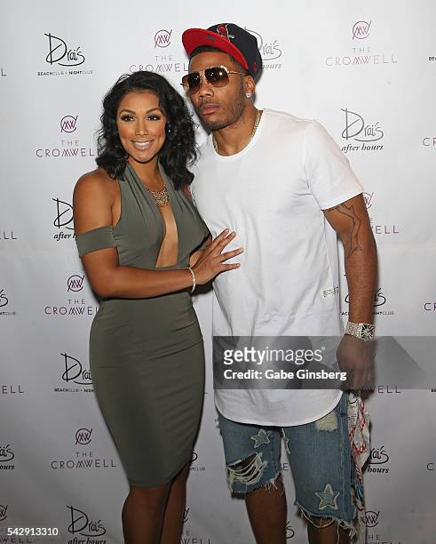 Model Shantel Jackson and rapper Nelly arrive at Drai's Beach Club - Nightclub at The Cromwell Las Vegas on June 25, 2016 in Las Vegas, Nevada.