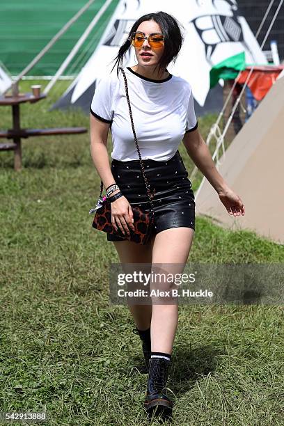 Charli XCX attends the Glastonbury Festival at Worthy Farm, Pilton on June 25, 2016 in Glastonbury, England.