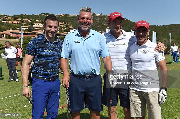 Alessandro Del Piero, Darren Clarke, Andriy Shevchenko and Gianfranco Zola pose during The Costa Smeralda Invitational golf tournament at Pevero Golf...