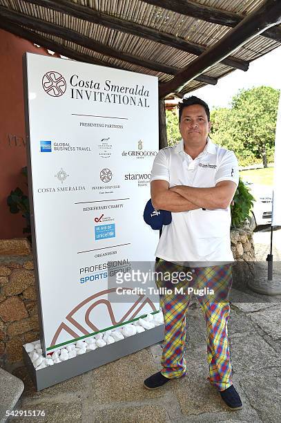 Dom Joly arrives at The Costa Smeralda Invitational golf tournament at Pevero Golf Club - Costa Smeralda on June 25, 2016 in Olbia, Italy.