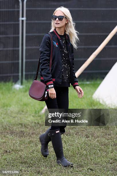 Poppy Delevingne attends the Glastonbury Festival at Worthy Farm, Pilton on June 25, 2016 in Glastonbury, England.