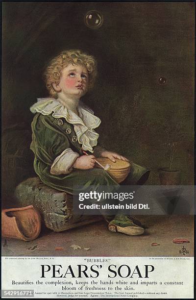 Werbung der Seifenfirma Pear's Soap; ein Kind beim Seifenblasen 1886