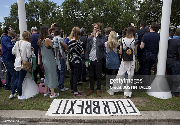 Demonstrators take part in a protest against the pro-Brexit outcome of the UK's June 23 referendum on the European Union , in central London on June...