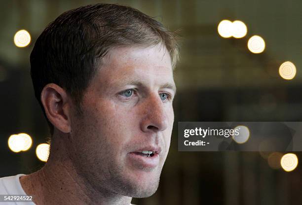 Australian midfielder Scott Chipperfield, answers questions during a press conference at a Frankfurt Hotel, 12 June 2005, ahead of the upcoming 2005...