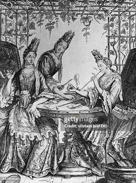 Hofdamen und Tochter von König Louis XIV. Von Frankreich- um 1700