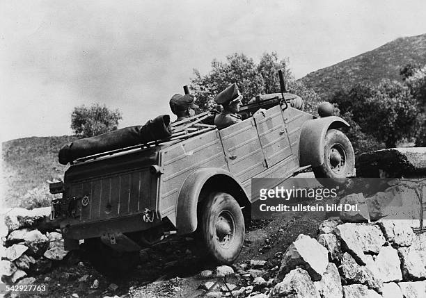 German military jeep on difficult terrain in Crete - May/June 1943