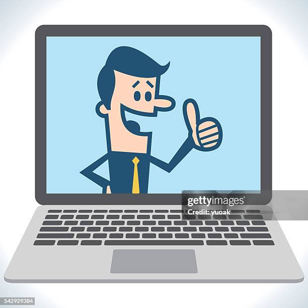 geschäftsmann mit laptop - happy corporate people with screen stock-grafiken, -clipart, -cartoons und -symbole