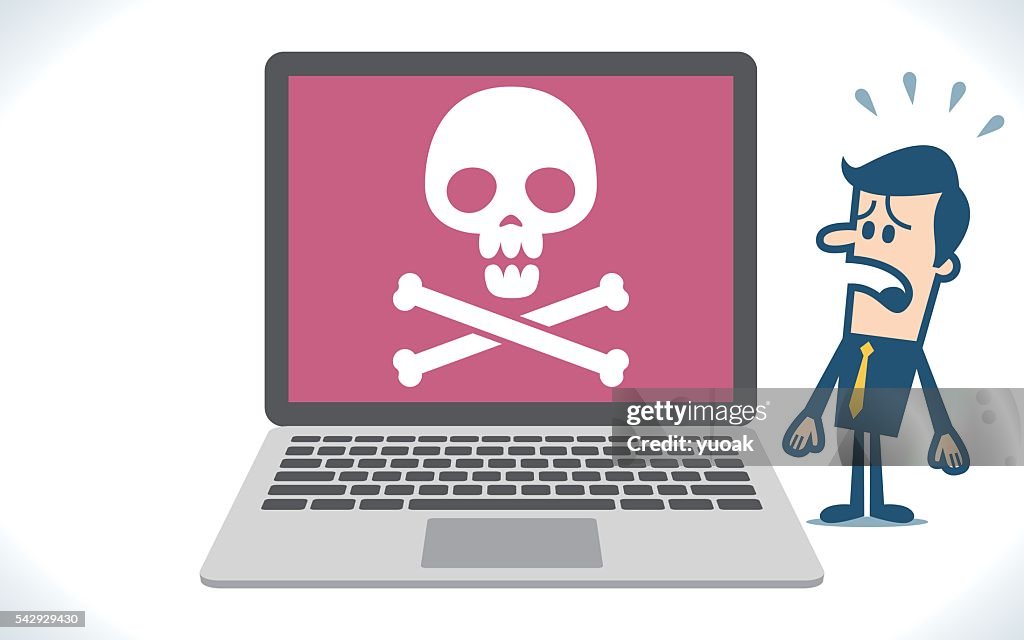 Harmed Computer Icon Computer Hacked With Skull Symbol And Danger Alert High-Res Vector ...