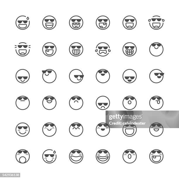 emoticons set 38 | thin line series - sweating face stock illustrations