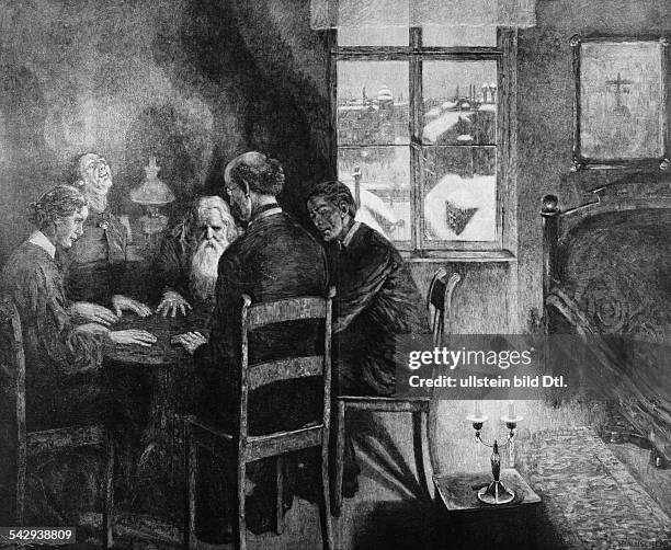 Genre pictures Seance - drawing by Hans Baluschek - around 1910