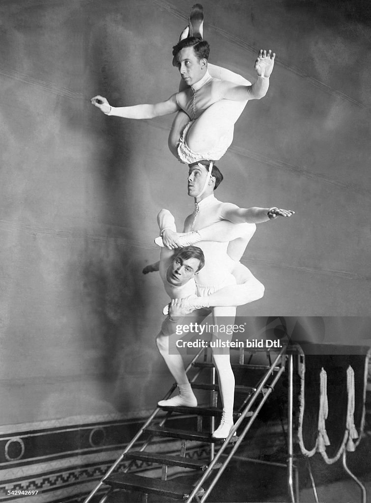 Germany Free State Prussia Berlin Berlin: Equilibrists Contortionist act of The Shellveys in Berlin's Wintergarten vaudeville theater. Contortion is often part of acrobatics and circus acts and involve dramatic bending and flexing of the human body -