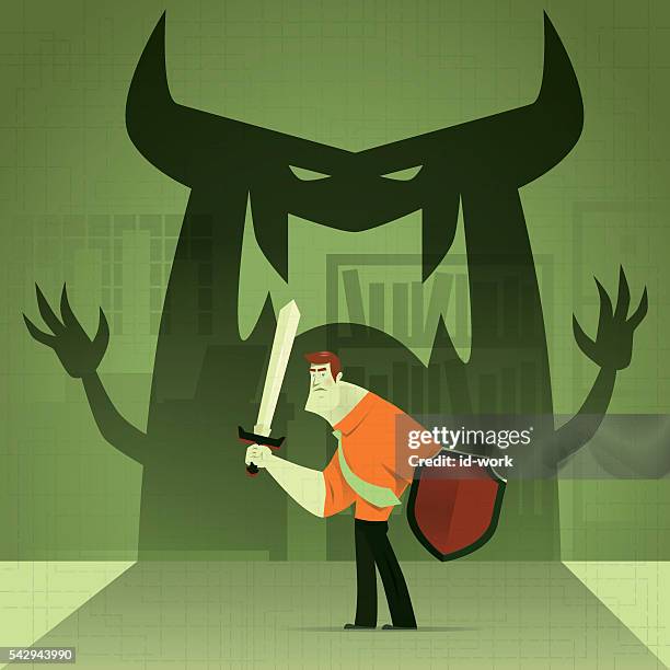 businessman defending - monsters stock illustrations