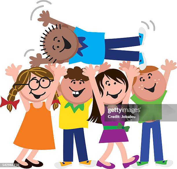 happy kids celebrating friend - crowd surfing stock illustrations