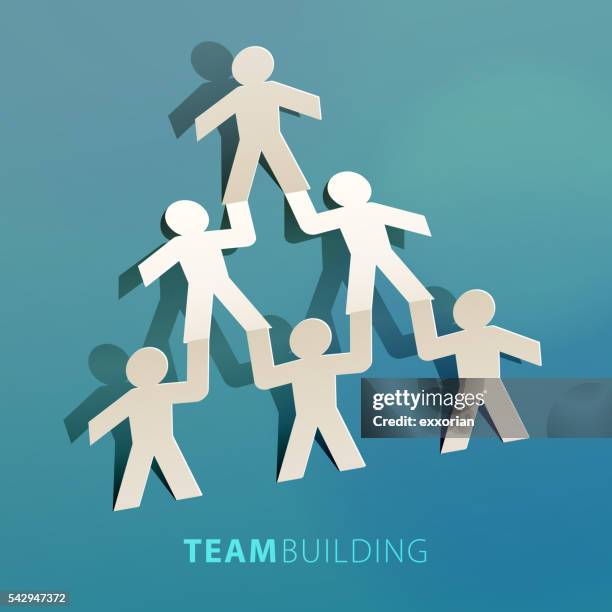 team-building-konzept-papier-schnitt - geschäftspartner stock-grafiken, -clipart, -cartoons und -symbole