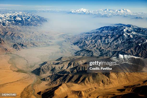 air view , pakistan mountains along the way to osaka - karimabad hunza stock pictures, royalty-free photos & images