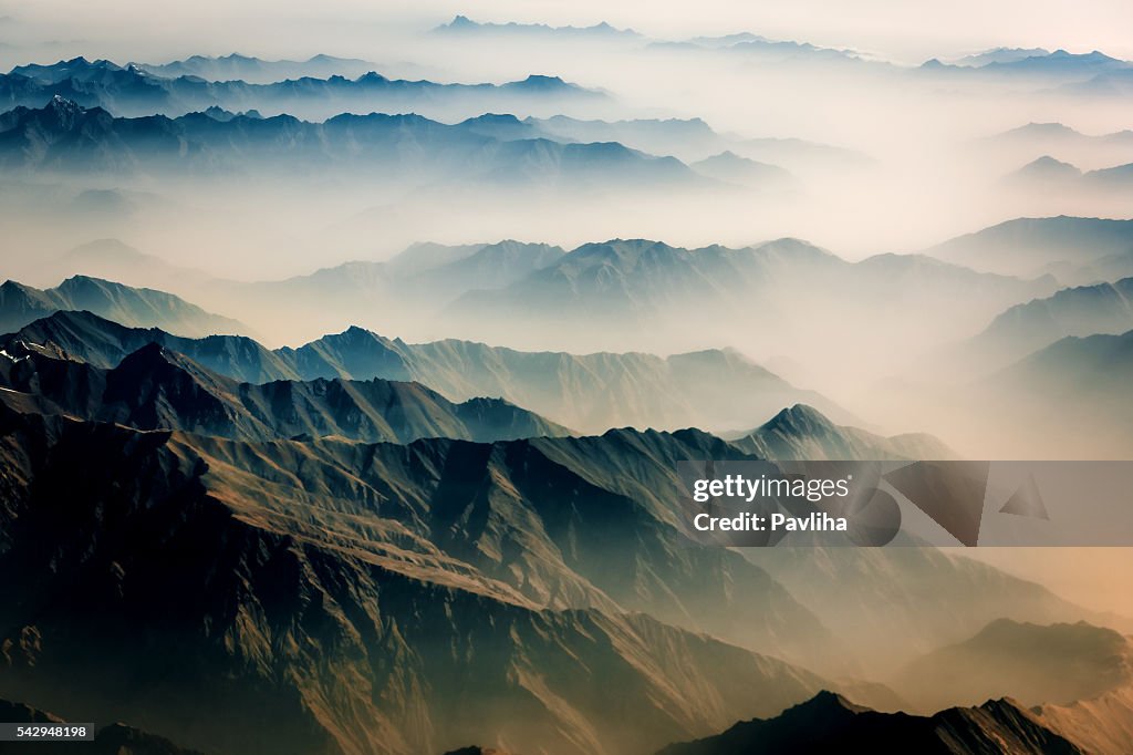 Air view , Pakistan mountains along the way to Osaka