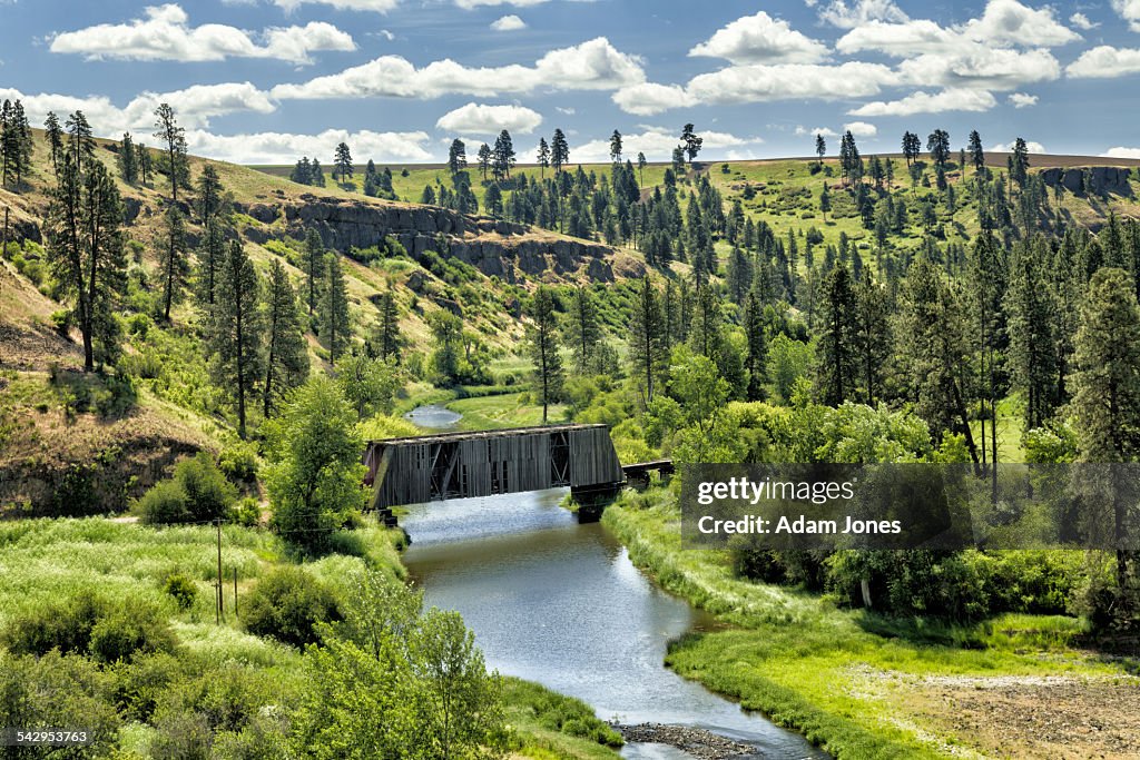 Elevated view of Manning railroad bridge