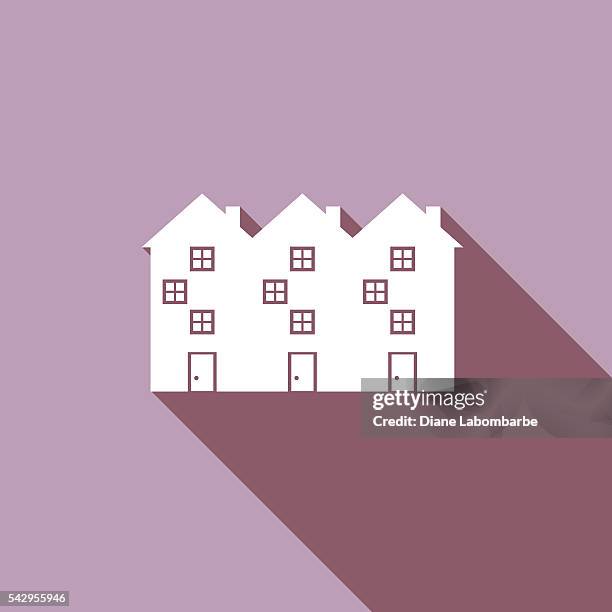flat color ui long shadow website architecture icon - terraced house stock illustrations