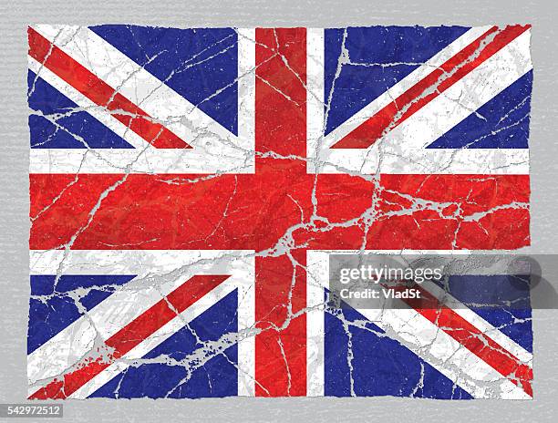 cracked broken grunge textured flag of great britain - grunge union jack stock illustrations