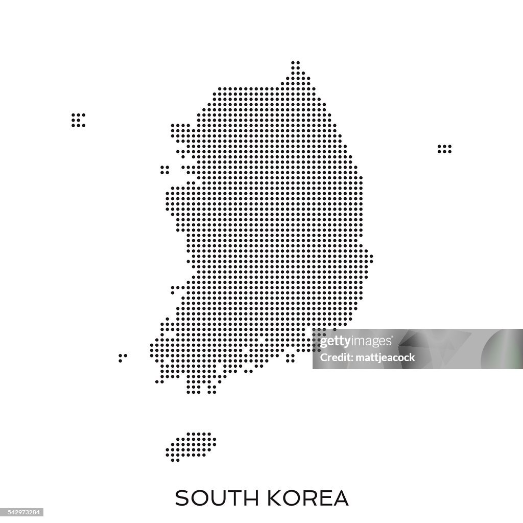 Corea del Sur Mapa de patrón de semitono de puntos