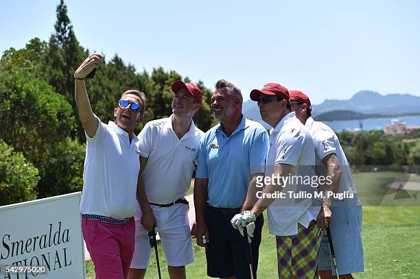 Jamie Cunningham, Ben Sharpe, Darren Clarke, Dom Joly and Neil Murray pose during The Costa Smeralda Invitational golf tournament at Pevero Golf Club...