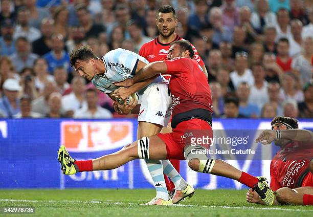 Juan Imhoff of Racing 92 and Mamuka Gorgodze of RC Toulon in action during the Final Top 14 between Toulon and Racing 92 at Camp Nou on June 24, 2016...