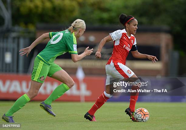 Alex Scott of Arsenal & Stephanie Roche of Sunderlandduring the Arsenal Ladies v Sunderland Ladies WSL match on June 25, 2016 in Borehamwood, England.