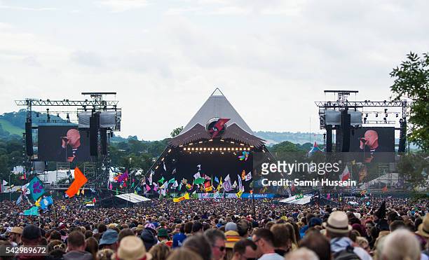 General view of the Pyramid Stage at Glastonbury Festival 2016 at Worthy Farm, Pilton on June 25, 2016 in Glastonbury, England.