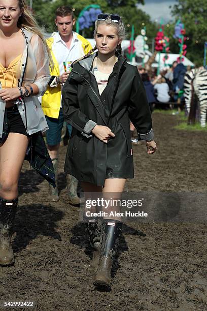 Lottie Moss attends the Glastonbury Festival at Worthy Farm, Pilton on June 25, 2016 in Glastonbury, England.