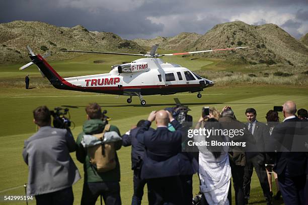 Helicopter carrying presumptive Republican nominee for U.S. President Donald Trump, arrives at Trump International Golf Links in Aberdeen, U.K, on...