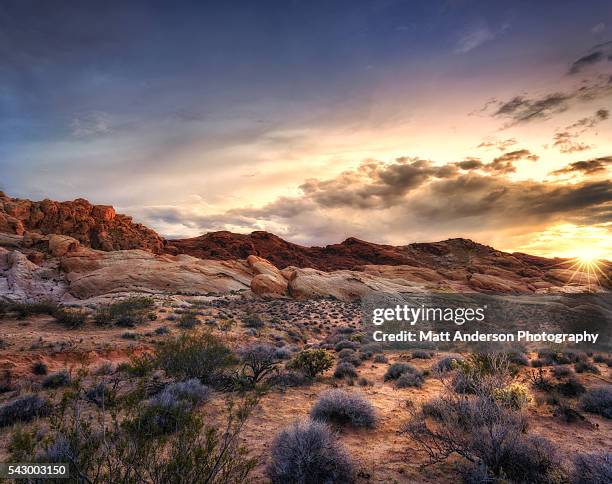 sunset at valley of fire state park, nevada, usa - panoramica horizontal fotografías e imágenes de stock