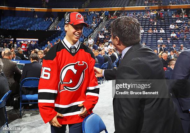 Jesper Bratt reacts after being selected 162nd by the New Jersey Devils during the 2016 NHL Draft on June 25, 2016 in Buffalo, New York.