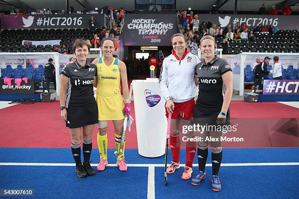 Madonna Blyth of Australia and Kate Richardson-Walsh of Great Britain during the FIH Women's Hockey Champions Trophy match between Great Britain and...