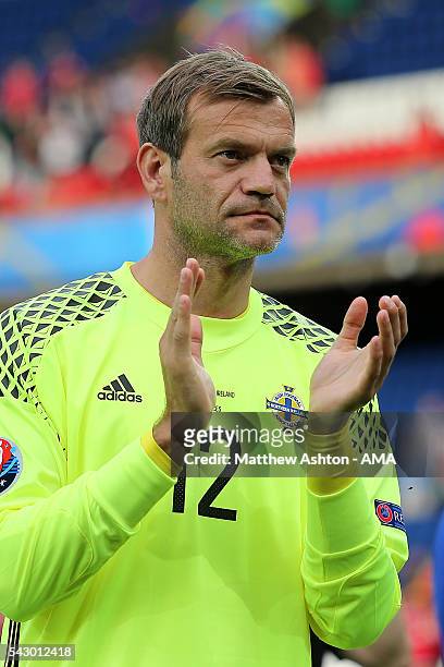 Roy Carroll of Northern Ireland applauds at the end of the UEFA Euro 2016 Round of 16 match between Wales and Northern Ireland at Parc des Princes on...