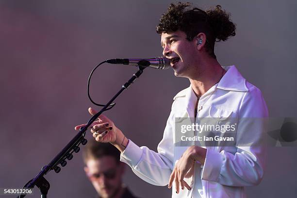 Matthew Healy of '1975' performs on The Other Stage on day 2 of the Glastonbury Festival at Worthy Farm, Pilton on June 25, 2016 in Glastonbury,...