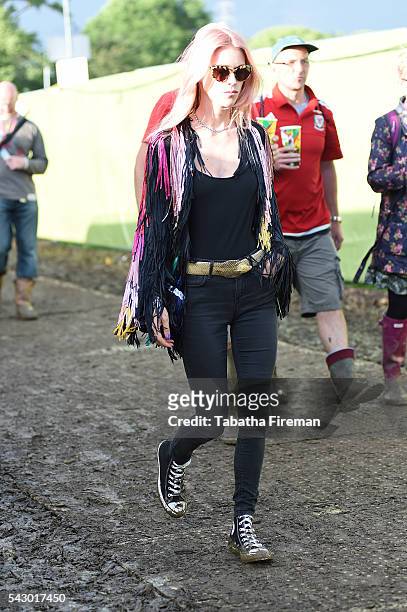 Mary Charteris wears Converse at Glastonbury Festival 2016 at Glastonbury Festival Site on June 25, 2016 in Glastonbury, England.