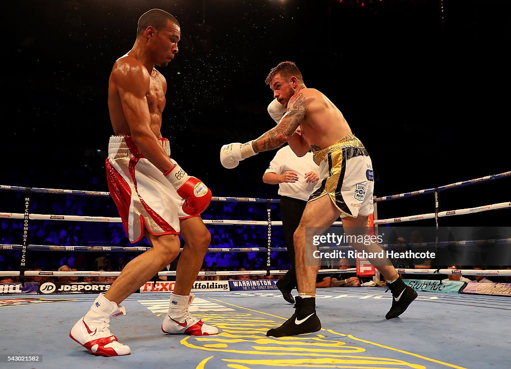 London O2 Boxing Tom Doran of Great Britain throws a punch at Chris Eubank Jnr of ...