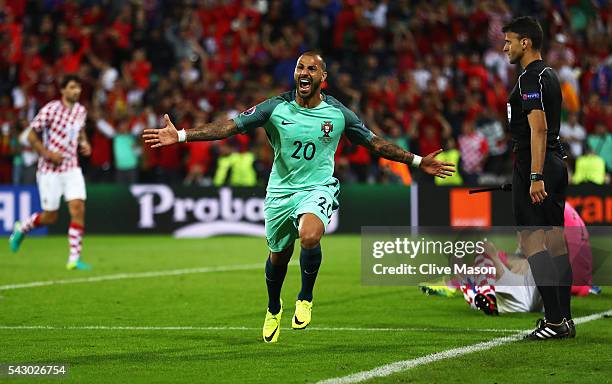 Ricardo Quaresma of Portugal celebrates scoring the opening goal during the UEFA EURO 2016 round of 16 match between Croatia and Portugal at Stade...
