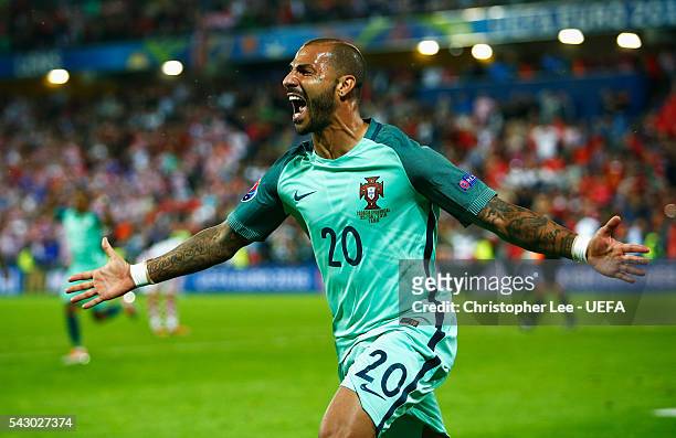 Ricardo Quaresma of Portugal celebrates scoring the opening goal during the UEFA EURO 2016 round of 16 match between Croatia and Portugal at Stade...
