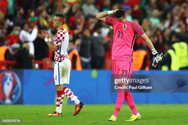 Danijel Subasic of Croatia shows his dejection after his team's 0-1 defeat in the UEFA EURO 2016 round of 16 match between Croatia and Portugal at...