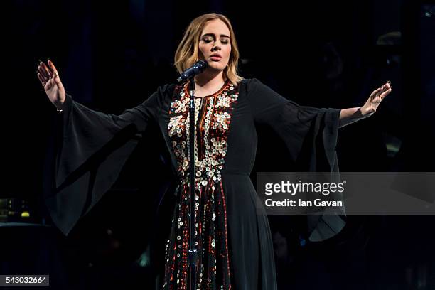 Adele performs on The Pyramid Stage on day 2 of the Glastonbury Festival at Worthy Farm, Pilton on June 25, 2016 in Glastonbury, England. Now its...