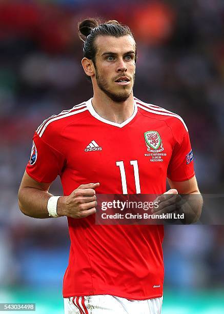 Gareth Bale of Wales in action during the UEFA Euro 2016 Round of 16 match between Wales and Northern Ireland at Parc des Princes on June 25, 2016 in...