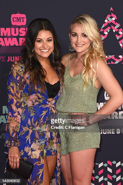 Alyssa Micaela and Jamie Lynn Spears attend the 2016 CMT Music awards at the Bridgestone Arena on June 8, 2016 in Nashville, Tennessee.