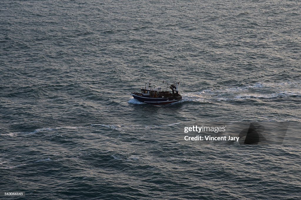 Fisher boat in atlantic ocean french Brittany