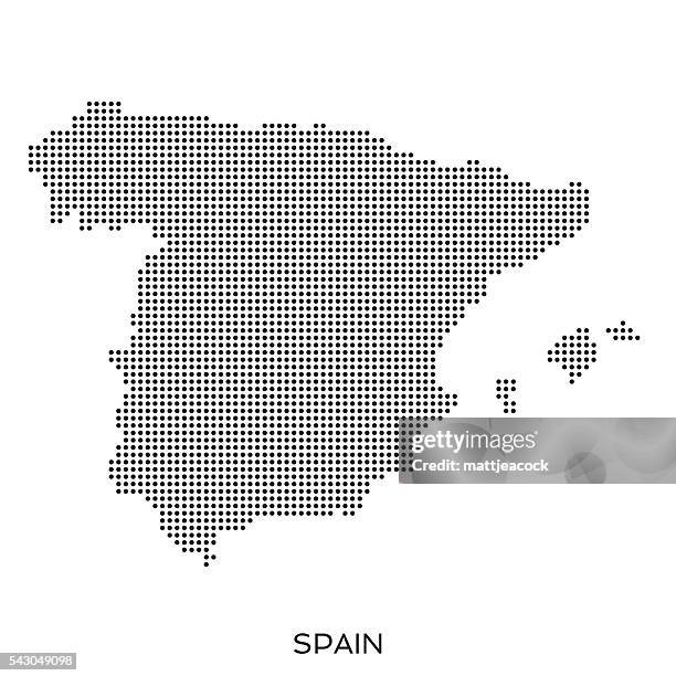 ilustraciones, imágenes clip art, dibujos animados e iconos de stock de punto mapa de patrón de semitono españa - españa mapa