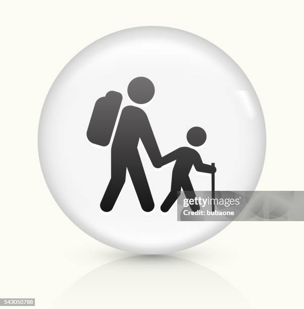 hiking family icon on white round vector button - family hiking stock illustrations