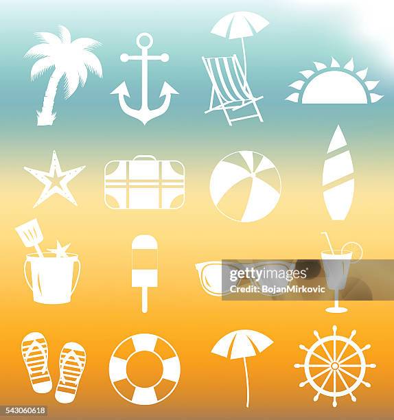 summer icons. beach white icons - sand bucket stock illustrations